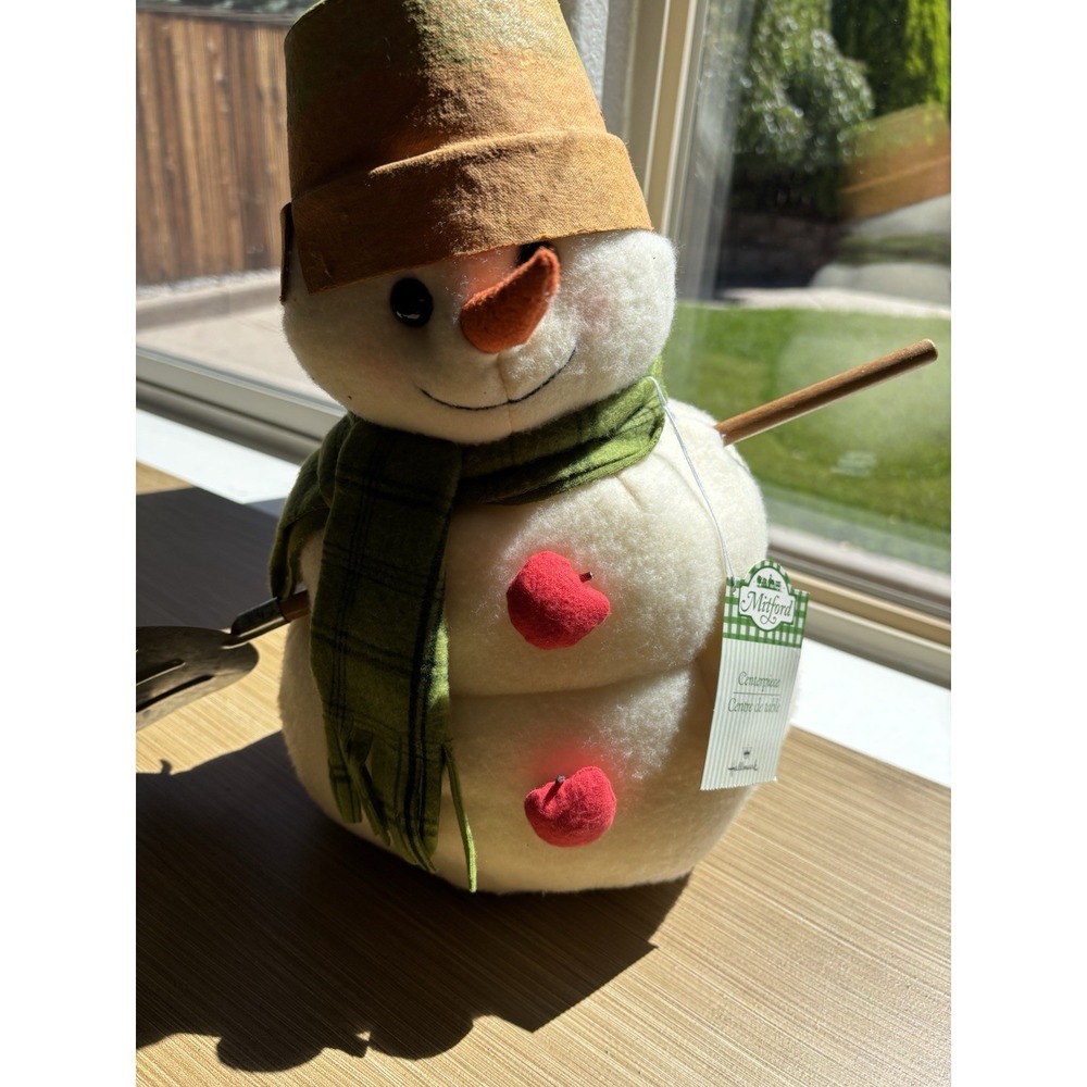 NWT Vintage Hallmark Mitford Snowman w/ Shovel & Pot Hat Plush Christmas 14"